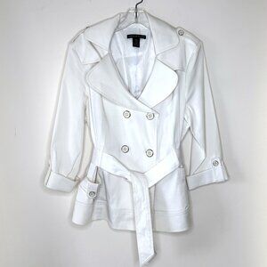 White Marina Luna Double Breasted Belted Jacket Coat 3/4 Sleeves, Large